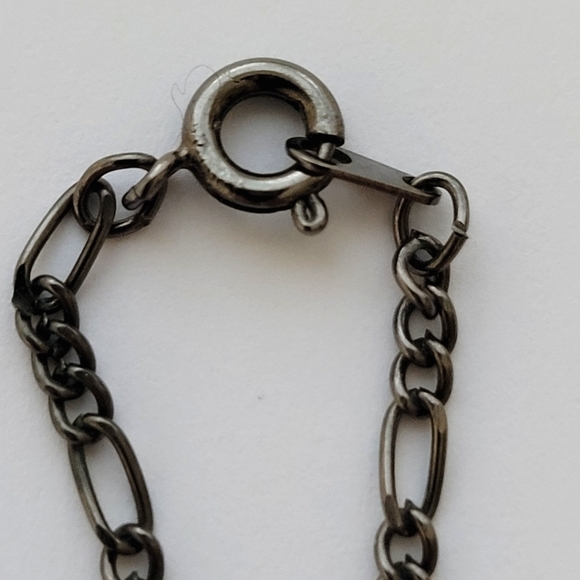 Dark Gun Metal Heart Necklace | Open Heart Pendant w/ 8" Chain - Picture 10 of 13